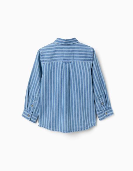 Chemise en jean à rayures et poche Bleu 2 - vertbaudet enfant 
