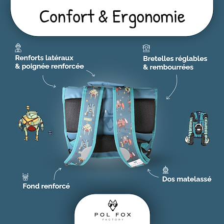 Cartable à colorier et réversible 2 compartiments Robot - 38 cm Bleu 4 - vertbaudet enfant 