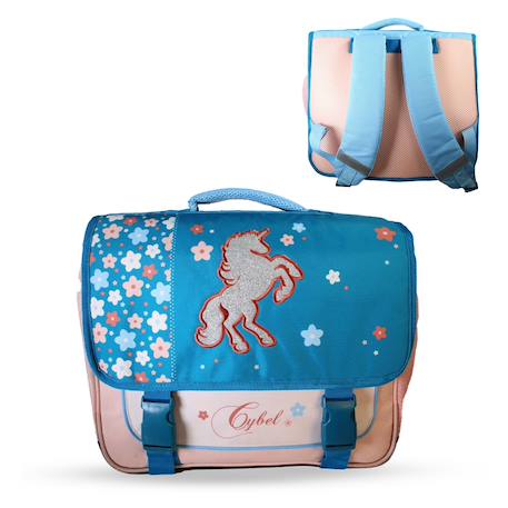 Cartable scolaire 2 compartiments Cybel Licorne Fleurie - 38 cm Bleu 1 - vertbaudet enfant 