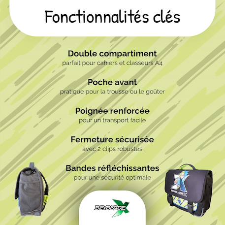 Cartable scolaire 2 compartiments Beyblade X- 38 cm Noir 2 - vertbaudet enfant 