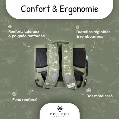 Cartable réversible 2 compartiments  Jurassic - 38 cm Vert 4 - vertbaudet enfant 