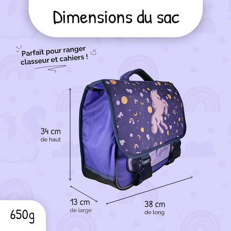 Cartable scolaire 2 compartiments Cybel Licorne Céleste- 38 cm Violet 3 - vertbaudet enfant 