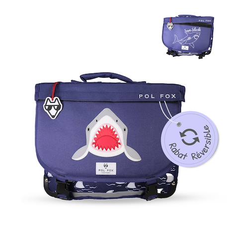 Cartable réversible 2 compartiments Shark - 38 cm Bleu 1 - vertbaudet enfant 