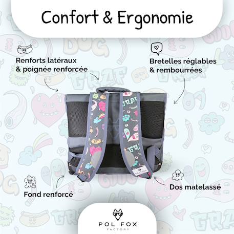 Cartable réversible 2 compartiments Street Art - 38 cm Gris 4 - vertbaudet enfant 
