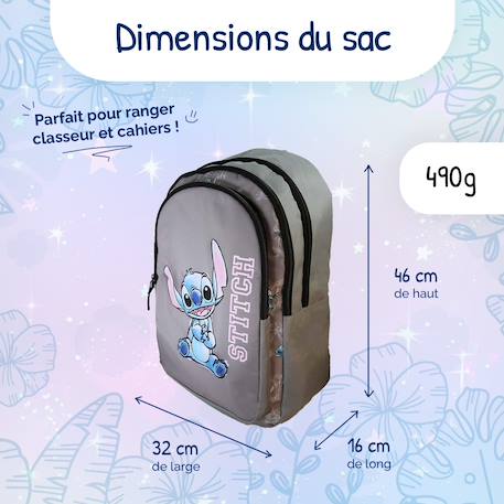 Sac à dos scolaire 2 compartiments Disney Stitch Gris 3 - vertbaudet enfant 