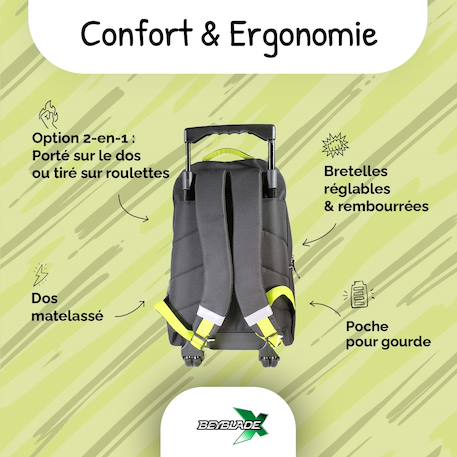 Sac à dos scolaire à roulettes 2 compartiments Beyblade X- 38 cm Noir 4 - vertbaudet enfant 