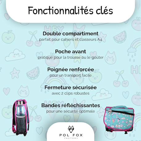Cartable à colorier et réversible 2 compartiments Kawai - 38 cm Bleu 2 - vertbaudet enfant 