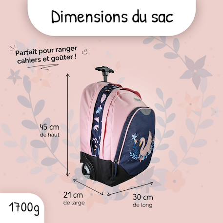Sac à dos scolaire à roulettes 2 compartiments Phileas Cygne - 45 cm Bleu 3 - vertbaudet enfant 
