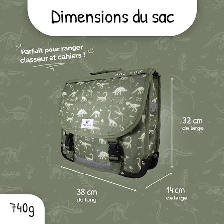Cartable réversible 2 compartiments  Jurassic - 38 cm Vert 3 - vertbaudet enfant 