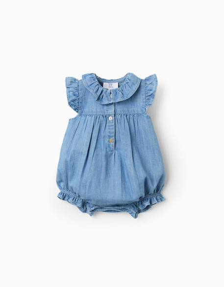 Barboteuse sans manches en jean avec volants Bleu 1 - vertbaudet enfant 