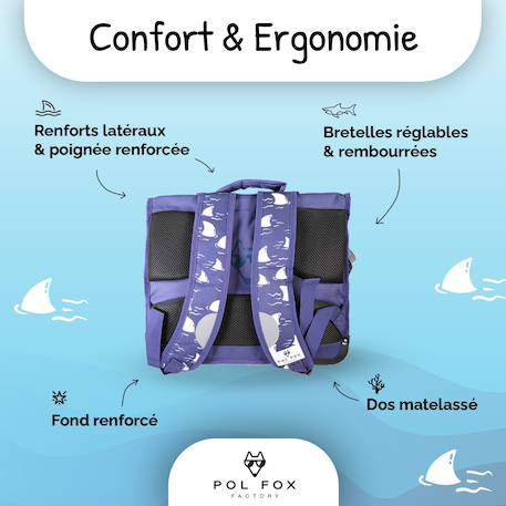 Cartable réversible 2 compartiments Shark - 38 cm Bleu 4 - vertbaudet enfant 