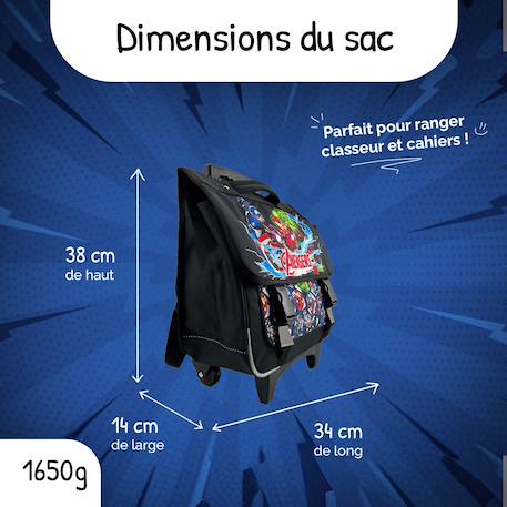 Cartable à roulettes 2 compartiments Marvel Avengers - 38 cm Noir 3 - vertbaudet enfant 