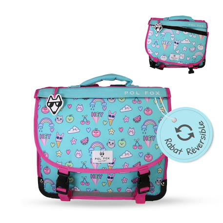 Cartable à colorier et réversible 2 compartiments Kawai - 38 cm Bleu 1 - vertbaudet enfant 