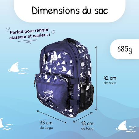 Sac à dos scolaire réversible 2 compartiments Shark Bleu 3 - vertbaudet enfant 