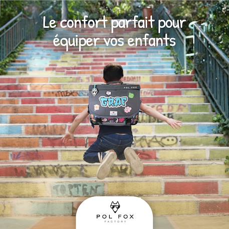 Cartable réversible 2 compartiments Street Art - 38 cm Gris 5 - vertbaudet enfant 