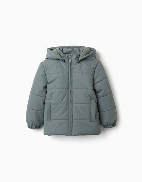 Doudoune avec capuche et doublure en polaire Vert foncé 1 - vertbaudet enfant 