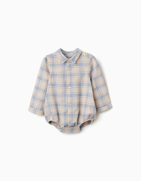 Body-chemise en coton à motif à carreaux Gris clair 1 - vertbaudet enfant 
