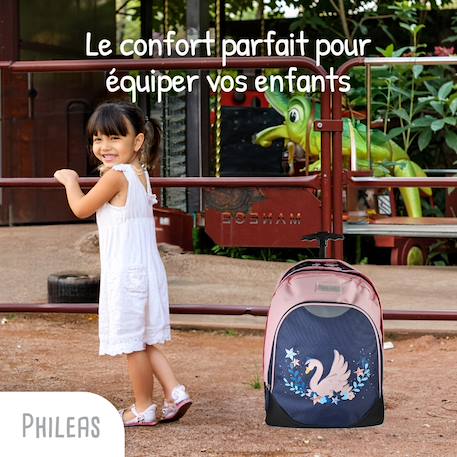 Sac à dos scolaire à roulettes 2 compartiments Phileas Cygne - 45 cm Bleu 5 - vertbaudet enfant 