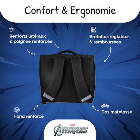 Cartable scolaire 2 compartiments Marvel Avengers  - 38 cm Noir 4 - vertbaudet enfant 