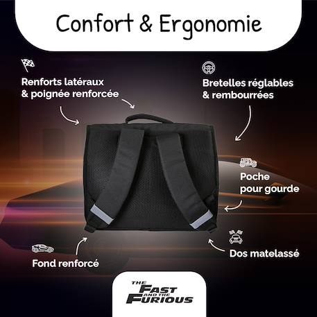 Cartable scolaire 2 compartiments Fast & Furious - 38 cm Noir 4 - vertbaudet enfant 