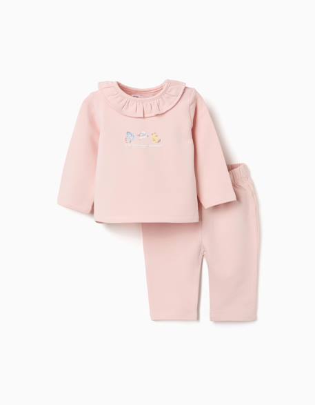 Ensemble de jogging en coton peigné avec imprimé en relief Rose 1 - vertbaudet enfant 