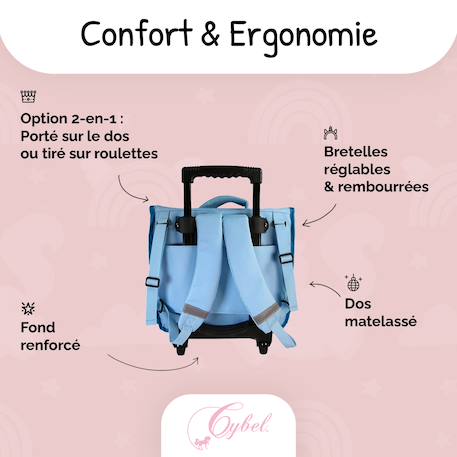 Cartable à roulettes 2 compartiments Cybel Licorne - 38 cm Bleu 4 - vertbaudet enfant 