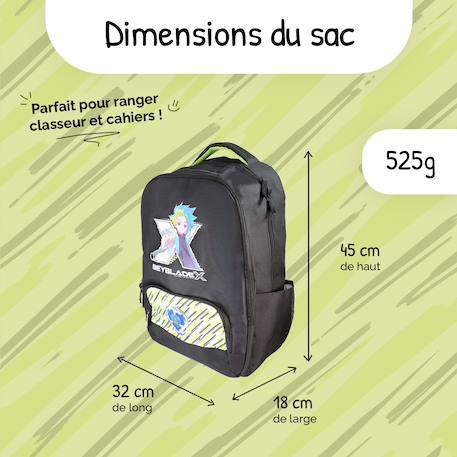 Sac à dos scolaire 2 compartiments Beyblade X - 38 cm Noir 3 - vertbaudet enfant 