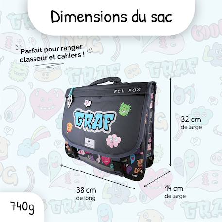Cartable réversible 2 compartiments Street Art - 38 cm Gris 3 - vertbaudet enfant 