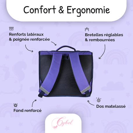 Cartable scolaire 2 compartiments Cybel Licorne Céleste- 38 cm Violet 4 - vertbaudet enfant 