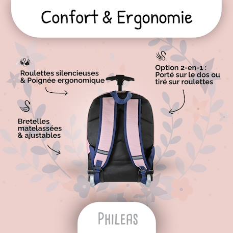 Sac à dos scolaire à roulettes 2 compartiments Phileas Cygne - 45 cm Bleu 4 - vertbaudet enfant 