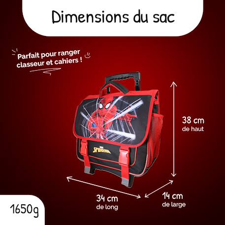 Cartable à roulettes 2 compartiments Marvel Spider Man - 38 cm Noir 3 - vertbaudet enfant 
