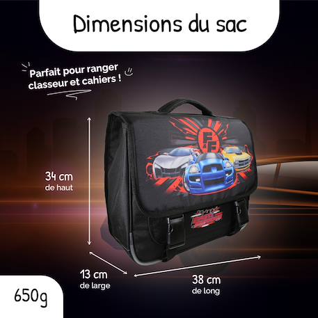 Cartable scolaire 2 compartiments Fast & Furious - 38 cm Noir 3 - vertbaudet enfant 