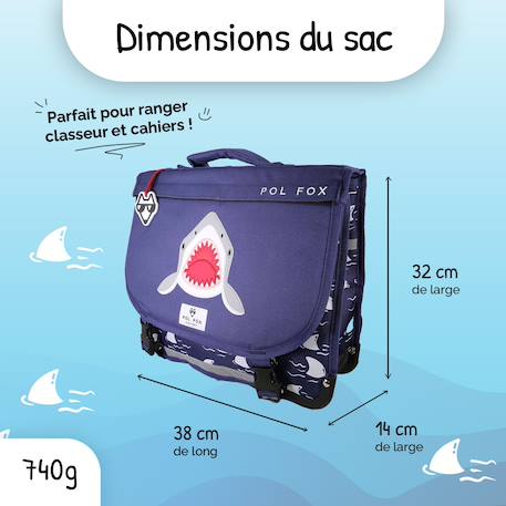 Cartable réversible 2 compartiments Shark - 38 cm Bleu 3 - vertbaudet enfant 