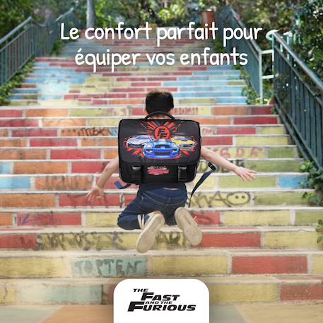 Cartable scolaire 2 compartiments Fast & Furious - 38 cm Noir 5 - vertbaudet enfant 