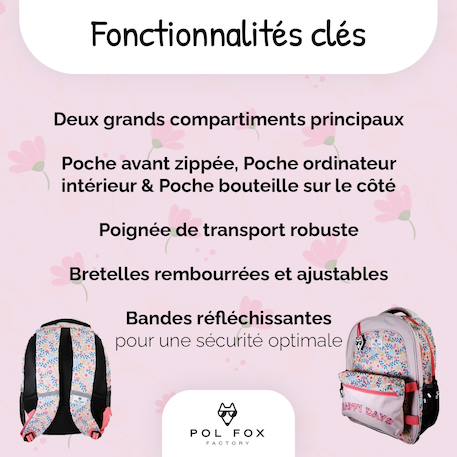 Sac à dos scolaire réversible 2 compartiments  Happy Blush Rose 2 - vertbaudet enfant 