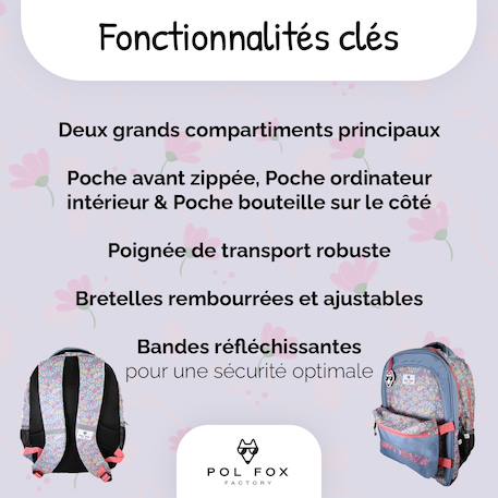 Sac à dos scolaire réversible 2 compartiments  Happy Jean Bleu 2 - vertbaudet enfant 