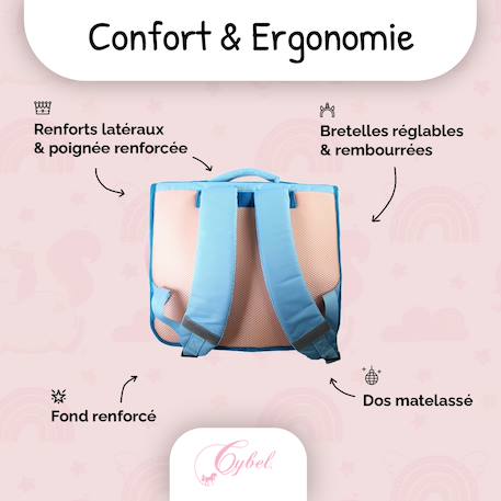 Cartable scolaire 2 compartiments Cybel Licorne Fleurie - 38 cm Bleu 4 - vertbaudet enfant 