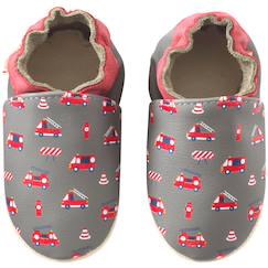Chaussures-Chaussures garçon 23-38-Chaussons bébé cuir souple honoré les camions de pompiers