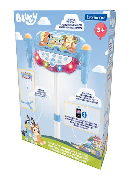 Microphone bluey sur pied ajustable lumineux avec enceinte, 2 micros et effets vocaux, enceinte bluetooth Bleu 4 - vertbaudet enfant 