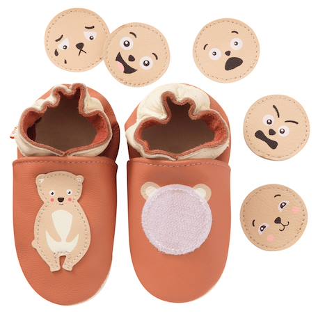 Chaussons bébé cuir souple à emotions Orange 1 - vertbaudet enfant 