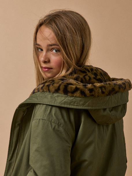 Parka courte doublée léopard - collection junior Vert olive 3 - vertbaudet enfant 