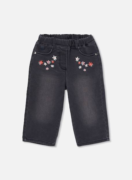 Fille-Pantalon denim fille brodé de fleurs
