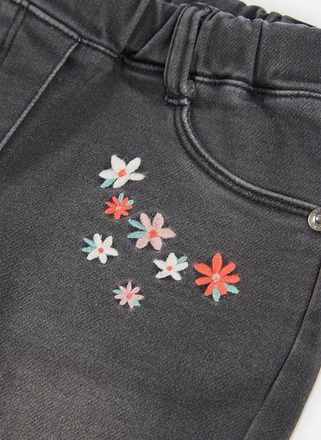 Pantalon denim fille brodé de fleurs Noir 4 - vertbaudet enfant 
