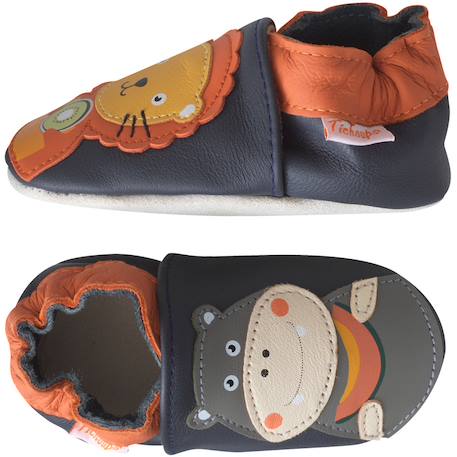 Chaussons bébé cuir souple jade et robert se régalent Bleu marine 2 - vertbaudet enfant 