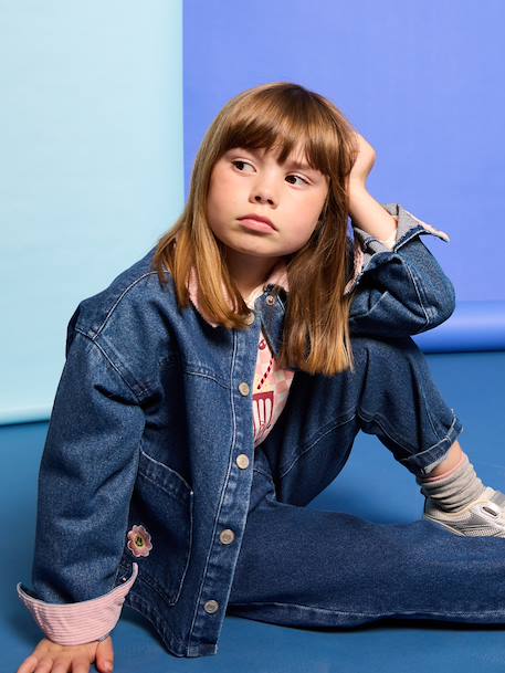 Veste denim fille col velours bleu moyen 2 - vertbaudet enfant 