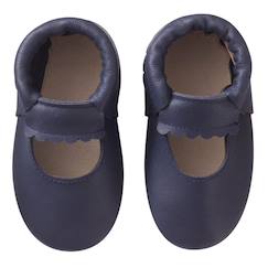 Chaussures-Chaussures fille 23-38-Chaussons-Chaussons cuir souple uni ouvert marine