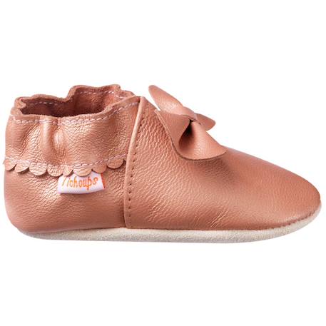 Chaussons bébé cuir souple uni nœuds Rose 2 - vertbaudet enfant 