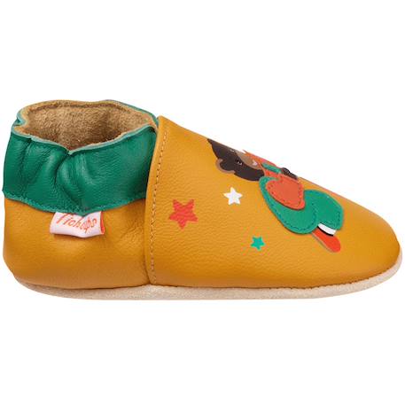 Chaussons cuir souple petit ours brun s'amuse Jaune 2 - vertbaudet enfant 