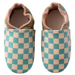 Chaussures-Chaussures fille 23-38-Chaussons-Chaussons bébé cuir souple damier