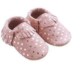 Chaussures-Chaussons cuir souple à franges à pois
